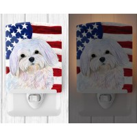 Carolines Treasures Ss4044Cnl Usa American Flag With Maltese Ceramic Night Light Compact Ulcertified Ideal For Bedroom Bath