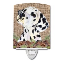 Carolines Treasures Ss4083Cnl Dalmatian On Faux Burlap With Pine Cones Ceramic Night Light Compact Ulcertified Ideal For Bed