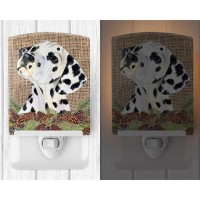 Carolines Treasures Ss4083Cnl Dalmatian On Faux Burlap With Pine Cones Ceramic Night Light Compact Ulcertified Ideal For Bed