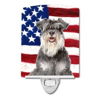 Carolines Treasures Kj1157Cnl Usa American Flag With Schnauzer Ceramic Night Light Compact Ulcertified Ideal For Bedroom Ba