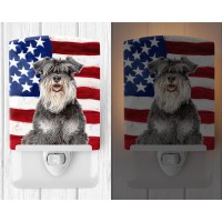 Carolines Treasures Kj1157Cnl Usa American Flag With Schnauzer Ceramic Night Light Compact Ulcertified Ideal For Bedroom Ba