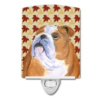 Carolines Treasures Ss4365Cnl Bulldog English Fall Leaves Portrait Ceramic Night Light Compact Ulcertified Ideal For Bedroom