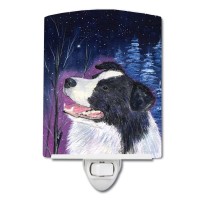 Carolines Treasures Ss8369Cnl Starry Night Border Collie Ceramic Night Light Compact Ulcertified Ideal For Bedroom Bathroom