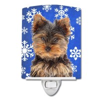 Carolines Treasures Kj1181Cnl Winter Snowflakes Holiday Yorkie Puppyyorkshire Terrier Ceramic Night Light Compact Ulcertifie