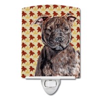 Carolines Treasures Sc9681Cnl Staffordshire Bull Terrier Staffie Fall Leaves Ceramic Night Light Compact Ulcertified Ideal F