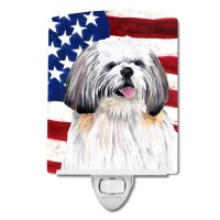 Carolines Treasures Sc9028Cnl Usa American Flag With Shih Tzu Ceramic Night Light Compact Ulcertified Ideal For Bedroom Bat