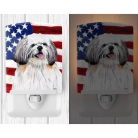 Carolines Treasures Sc9028Cnl Usa American Flag With Shih Tzu Ceramic Night Light Compact Ulcertified Ideal For Bedroom Bat