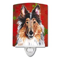 Carolines Treasures Sc9742Cnl Collie Red Snowflakes Holiday Ceramic Night Light Compact Ulcertified Ideal For Bedroom Bathr