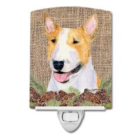 Carolines Treasures Ss4086Cnl Bull Terrier On Faux Burlap With Pine Cones Ceramic Night Light Compact Ulcertified Ideal For