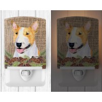 Carolines Treasures Ss4086Cnl Bull Terrier On Faux Burlap With Pine Cones Ceramic Night Light Compact Ulcertified Ideal For