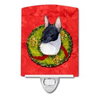 Carolines Treasures Ss4170Cnl Rat Terrier Cristmas Wreath Ceramic Night Light Compact Ulcertified Ideal For Bedroom Bathroo