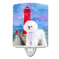 Carolines Treasures Ss8891Cnl Lighthouse With Bichon Frise Ceramic Night Light Compact Ulcertified Ideal For Bedroom Bathro