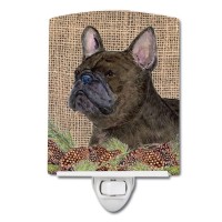 Carolines Treasures Ss4063Cnl French Bulldog On Faux Burlap With Pine Cones Ceramic Night Light Compact Ulcertified Ideal Fo