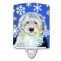 Carolines Treasures Lh9306Cnl Old English Sheepdog Winter Snowflakes Holiday Ceramic Night Light Compact Ulcertified Ideal F