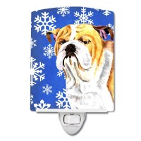 Carolines Treasures Sc9374Cnl Bulldog English Winter Snowflakes Holiday Ceramic Night Light Compact Ulcertified Ideal For Be