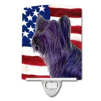 Carolines Treasures Ss4219Cnl Usa American Flag With Skye Terrier Ceramic Night Light Compact Ulcertified Ideal For Bedroom