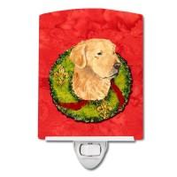 Carolines Treasures Ss4166Cnl Golden Retriever Cristmas Wreath Ceramic Night Light Compact Ulcertified Ideal For Bedroom Ba