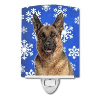 Carolines Treasures Kj1180Cnl Winter Snowflakes Holiday German Shepherd Ceramic Night Light Compact Ulcertified Ideal For Be