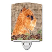 Carolines Treasures Ss4084Cnl Brussels Griffon On Faux Burlap With Pine Cones Ceramic Night Light Compact Ulcertified Ideal