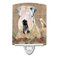 Carolines Treasures Ss4079Cnl Wheaten Terrier Soft Coated On Faux Burlap With Pine Cones Ceramic Night Light Compact Ulcertif