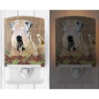 Carolines Treasures Ss4079Cnl Wheaten Terrier Soft Coated On Faux Burlap With Pine Cones Ceramic Night Light Compact Ulcertif