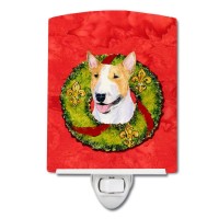 Carolines Treasures Ss4185Cnl Bull Terrier Cristmas Wreath Ceramic Night Light Compact Ulcertified Ideal For Bedroom Bathro