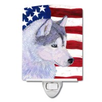 Carolines Treasures Ss4220Cnl Usa American Flag With Siberian Husky Ceramic Night Light Compact Ulcertified Ideal For Bedroo