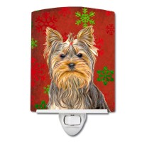 Carolines Treasures Kj1184Cnl Red Snowflakes Holiday Christmas Yorkieyorkshire Terrier Ceramic Night Light Compact Ulcertifi