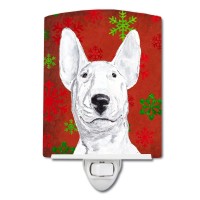 Carolines Treasures Sc9590Cnl Bull Terrier Red Snowflakes Holiday Ceramic Night Light Compact Ulcertified Ideal For Bedroom