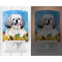 Carolines Treasures Sc9075Cnl Shih Tzu In Summer Flowers Ceramic Night Light Compact Ulcertified Ideal For Bedroom Bathroom