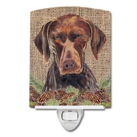 Carolines Treasures Sc9035Cnl German Shorthaired Pointer Faux Burlap And Pine Cones Ceramic Night Light Compact Ulcertified