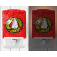 Carolines Treasures Ss4168Cnl Fox Terrier Cristmas Wreath Ceramic Night Light Compact Ulcertified Ideal For Bedroom Bathroo