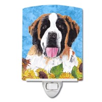 Carolines Treasures Sc9076Cnl Saint Bernard In Summer Flowers Ceramic Night Light Compact Ulcertified Ideal For Bedroom Bat