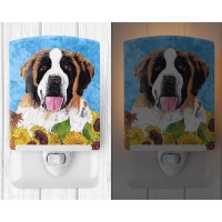 Carolines Treasures Sc9076Cnl Saint Bernard In Summer Flowers Ceramic Night Light Compact Ulcertified Ideal For Bedroom Bat