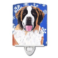 Carolines Treasures Sc9382Cnl Saint Bernard Winter Snowflakes Holiday Ceramic Night Light Compact Ulcertified Ideal For Bedr