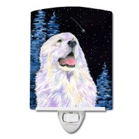 Carolines Treasures Ss8466Cnl Starry Night Great Pyrenees Ceramic Night Light Compact Ulcertified Ideal For Bedroom Bathroo