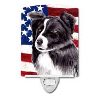 Carolines Treasures Sc9009Cnl Usa American Flag With Border Collie Ceramic Night Light Compact Ulcertified Ideal For Bedroom