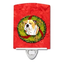 Carolines Treasures Sc9098Cnl Bulldog English Christmas Wreath Ceramic Night Light Compact Ulcertified Ideal For Bedroom Ba