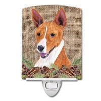 Carolines Treasures Sc9036Cnl Basenji Faux Burlap And Pine Cones Ceramic Night Light Compact Ulcertified Ideal For Bedroom