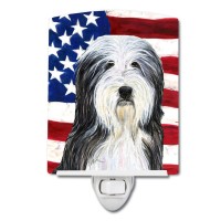 Carolines Treasures Ss4024Cnl Usa American Flag With Bearded Collie Ceramic Night Light Compact Ulcertified Ideal For Bedroo