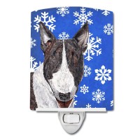 Carolines Treasures Sc9603Cnl Bull Terrier Winter Snowflakes Ceramic Night Light Compact Ulcertified Ideal For Bedroom Bath