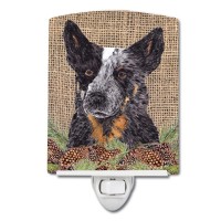 Carolines Treasures Sc9050Cnl Australian Cattle Dog Faux Burlap And Pine Cones Ceramic Night Light Compact Ulcertified Ideal