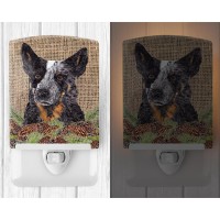 Carolines Treasures Sc9050Cnl Australian Cattle Dog Faux Burlap And Pine Cones Ceramic Night Light Compact Ulcertified Ideal