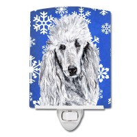 Carolines Treasures Sc9775Cnl White Standard Poodle Winter Snowflakes Ceramic Night Light Compact Ulcertified Ideal For Bedr