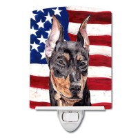 Carolines Treasures Sc9644Cnl German Pinscher With American Flag Usa Ceramic Night Light Compact Ulcertified Ideal For Bedro