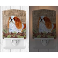 Carolines Treasures Ss4096Cnl English Toy Spaniel On Faux Burlap With Pine Cones Ceramic Night Light Compact Ulcertified Ide