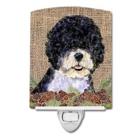 Carolines Treasures Ss4081Cnl Portuguese Water Dog On Faux Burlap With Pine Cones Ceramic Night Light Compact Ulcertified Id