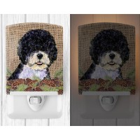 Carolines Treasures Ss4081Cnl Portuguese Water Dog On Faux Burlap With Pine Cones Ceramic Night Light Compact Ulcertified Id