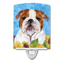 Carolines Treasures Ss4117Cnl Bulldog English In Summer Flowers Ceramic Night Light Compact Ulcertified Ideal For Bedroom B