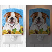 Carolines Treasures Ss4117Cnl Bulldog English In Summer Flowers Ceramic Night Light Compact Ulcertified Ideal For Bedroom B